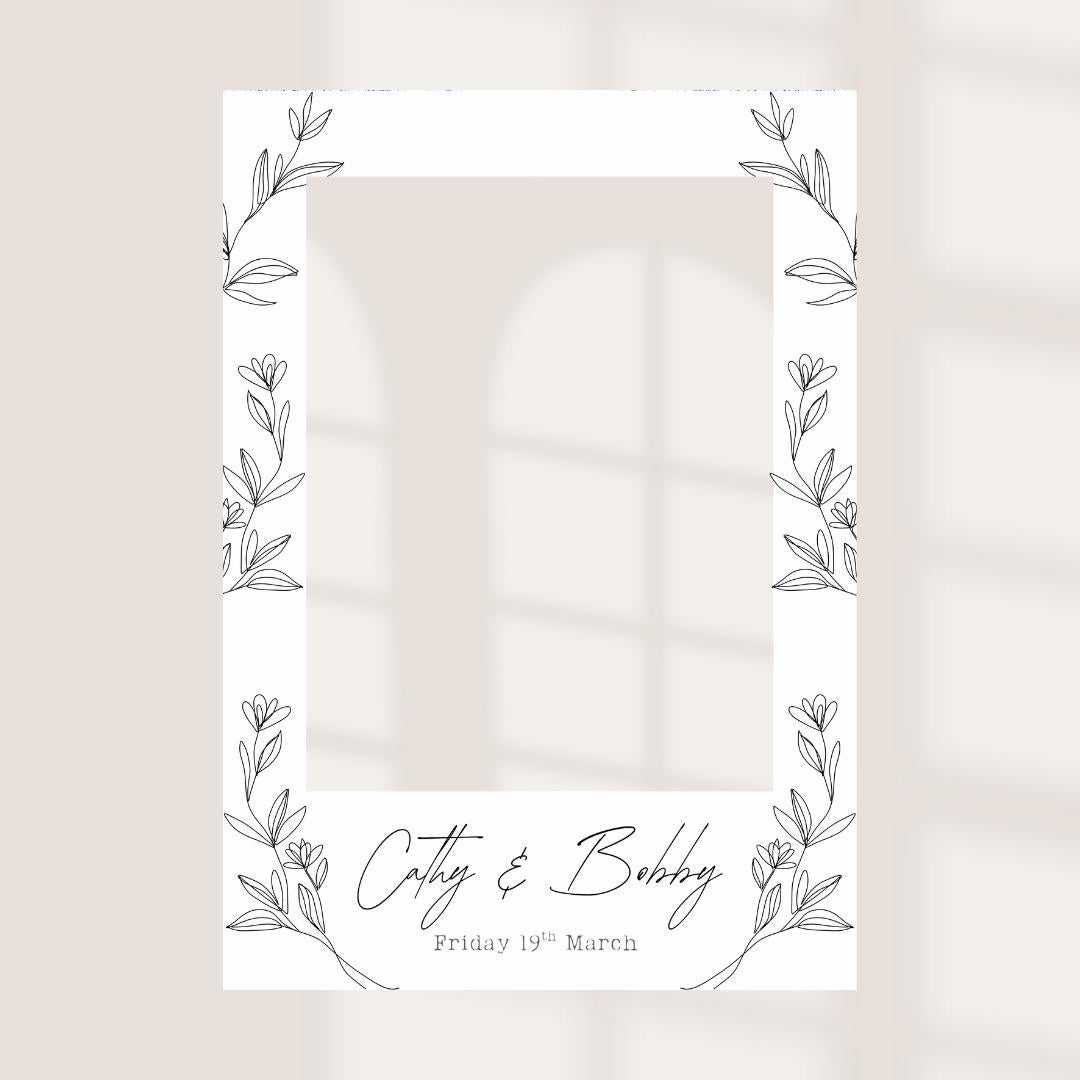 Personalised Printed Wedding Selfie Frame: Elegant Botanical Photo Prop
