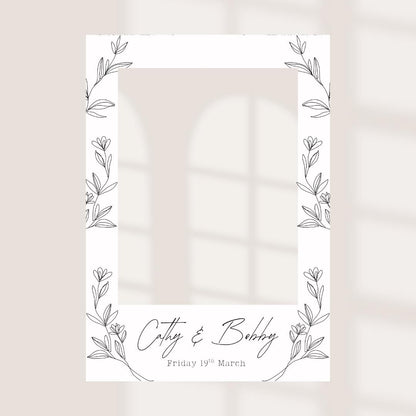 Personalised Printed Wedding Selfie Frame: Elegant Botanical Photo Prop
