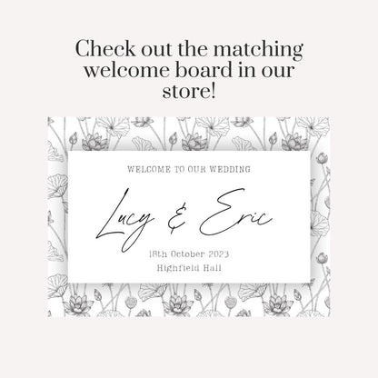 Printed Personalised Wedding Selfie Frame | Lotus Floral Photo Prop | Elegant Wedding Sign | Minimal Wedding Decor | Custom Names & Date