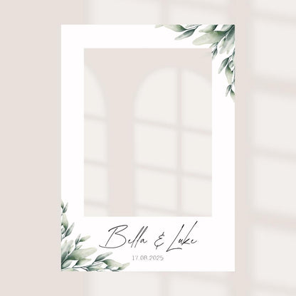 Printed Personalised Wedding Selfie Frame | Eucalyptus Greenery Photo Prop | Botanical Wedding Sign | Minimal Wedding | 