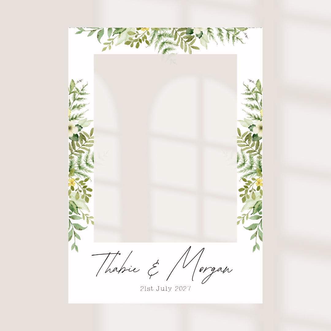 Printed Personalised Wedding Selfie Frame | Woodland Greenery Photo Prop | Fern & Foliage Wedding Sign | Botanical Weddi