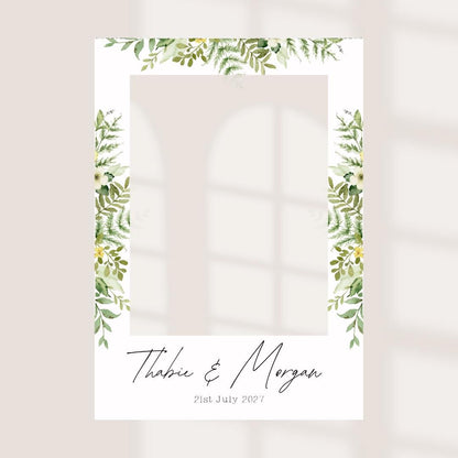 Printed Personalised Wedding Selfie Frame | Woodland Greenery Photo Prop | Fern & Foliage Wedding Sign | Botanical Weddi