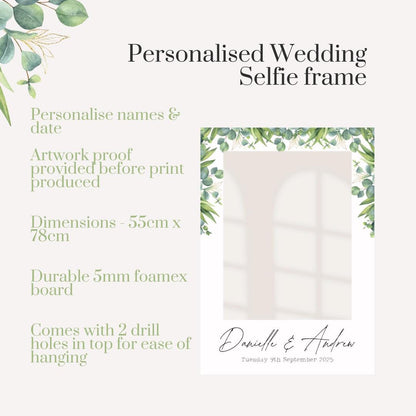 Printed Personalised Wedding Selfie Frame | Green Foliage 2 | Botanical Wedding Sign | Custom Names & Date | Modern Foamex Frame