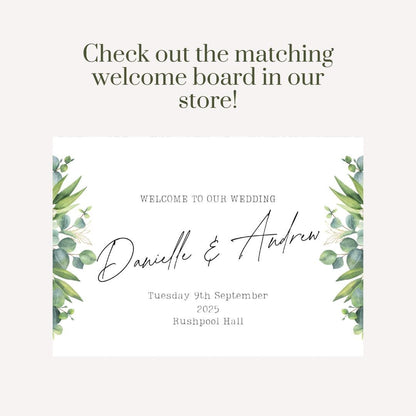 Printed Personalised Wedding Selfie Frame | Green Foliage 2 | Botanical Wedding Sign | Custom Names & Date | Modern Foamex Frame