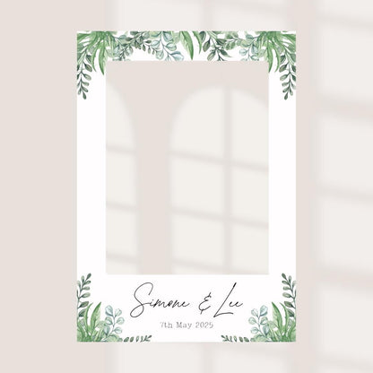 Printed Personalised Wedding Selfie Frame | Botanical Greenery 3 Photo Prop | Rustic Wedding Sign | Custom Names & Date 
