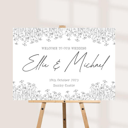 Printed Personalised Wedding Welcome Board | Delicate Wildflower Wedding Sign | Custom Names & Venue | Rustic Botanical 