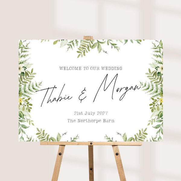 Personalised Wedding Welcome Board – Botanical Greenery 3