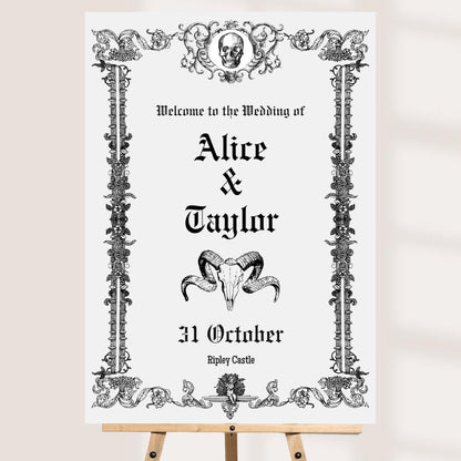 Vintage Gothic Wedding Welcome Sign – Printed Personalised Ornate Frame Design, Customise Names, Date & Venue | Size Opt