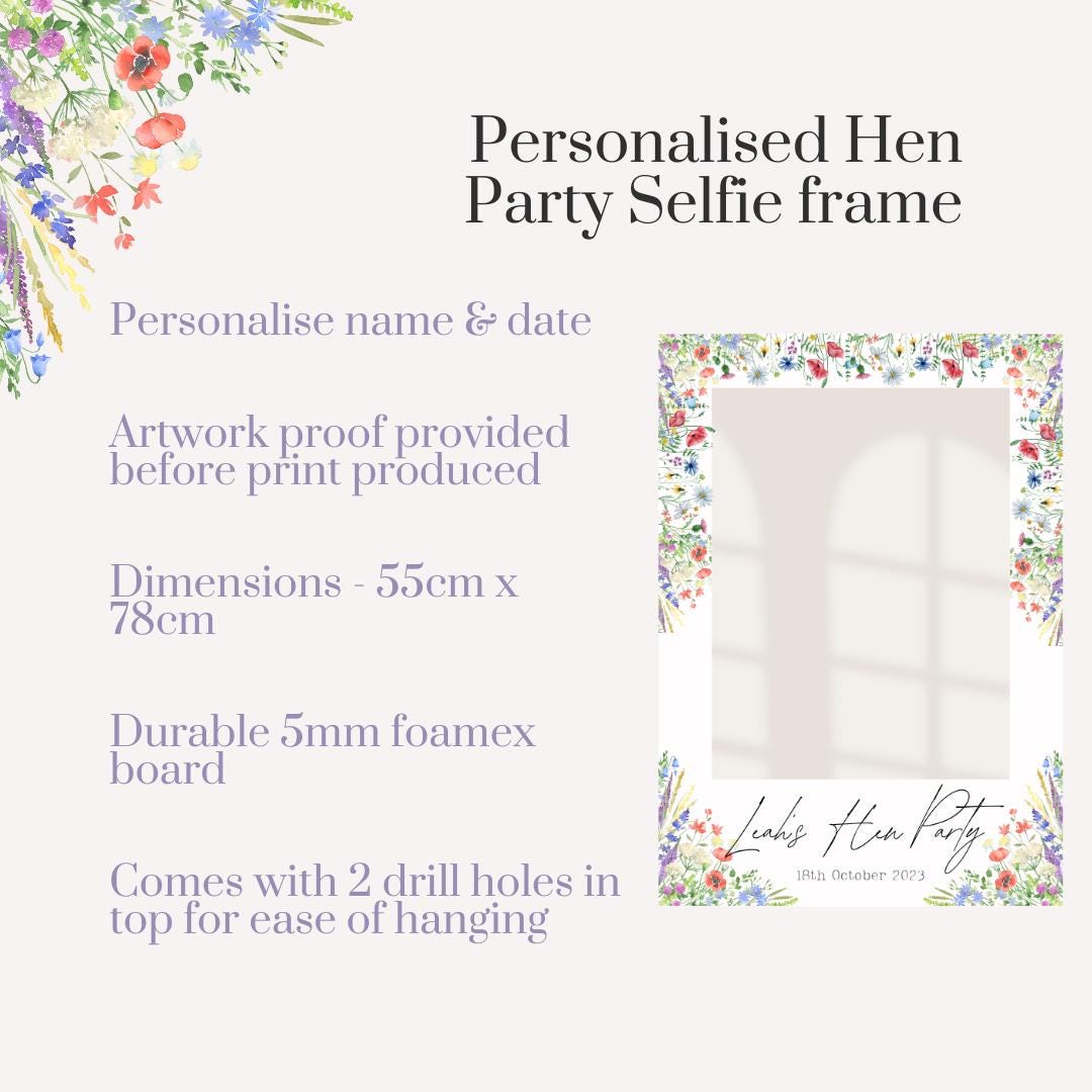 Printed Personalised Hen Party Selfie Frame | Hen Do Selfie Props | Hen Party Decorations | Rustic Floral 2 | Personalised