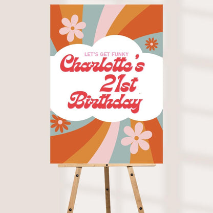 Retro 21st Birthday Welcome Sign | Personalised Groovy Party Board | Custom Name & Age | A3 A2 A1 Foam Board | Funky Flo