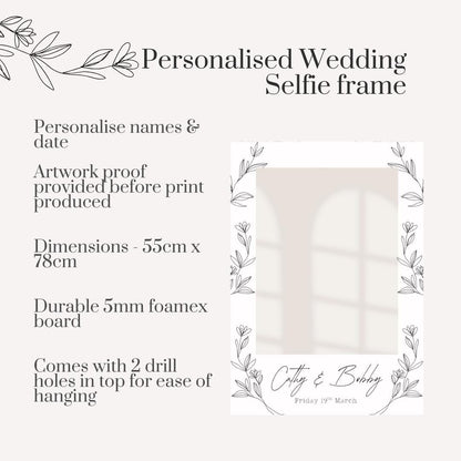 Personalised Printed Wedding Selfie Frame: Elegant Botanical Photo Prop