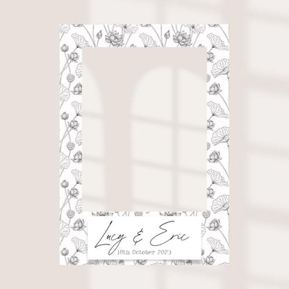 Printed Personalised Wedding Selfie Frame | Lotus Floral Photo Prop | Elegant Wedding Sign | Minimal Wedding Decor | Cus