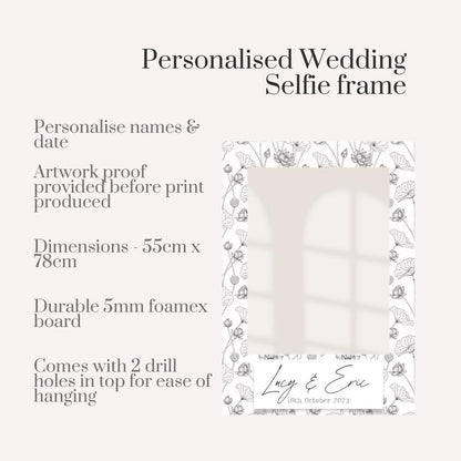 Printed Personalised Wedding Selfie Frame | Lotus Floral Photo Prop | Elegant Wedding Sign | Minimal Wedding Decor | Custom Names & Date