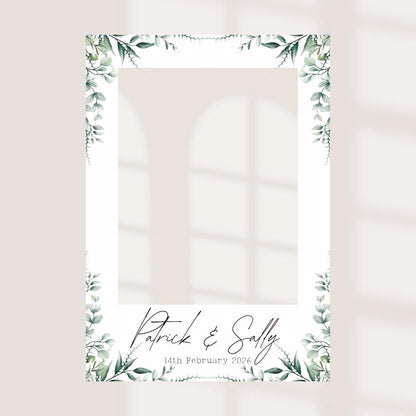 Printed Personalised Wedding Selfie Frame | Eucalyptus Wedding Photo Prop | Greenery Foamex Frame | Minimal Botanical | 