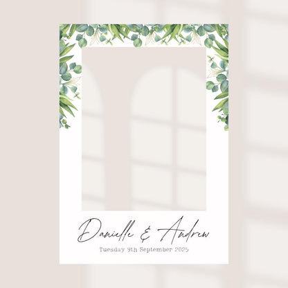 Printed Personalised Wedding Selfie Frame | Green Foliage 2 | Botanical Wedding Sign | Custom Names & Date | Modern Foam