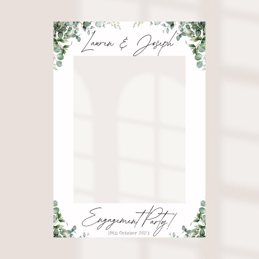 Printed Personalised Engagement Party Selfie Frame | Engagement Selfie Props | Engagement Decorations | Botanical Leaf | Personalised  |