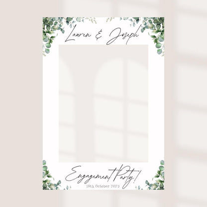 Printed Personalised Engagement Party Selfie Frame | Engagement Selfie Props | Engagement Decorations | Botanical Leaf | Personalised  |
