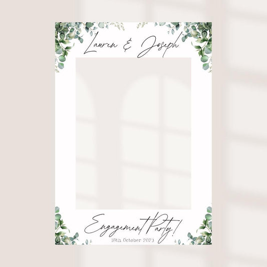 Printed Personalised Engagement Party Selfie Frame | Engagement Selfie Props | Engagement Decorations | Botanical Leaf | Personalised  |