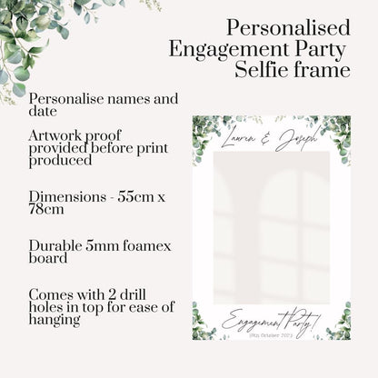 Printed Personalised Engagement Party Selfie Frame | Engagement Selfie Props | Engagement Decorations | Botanical Leaf | Personalised  |