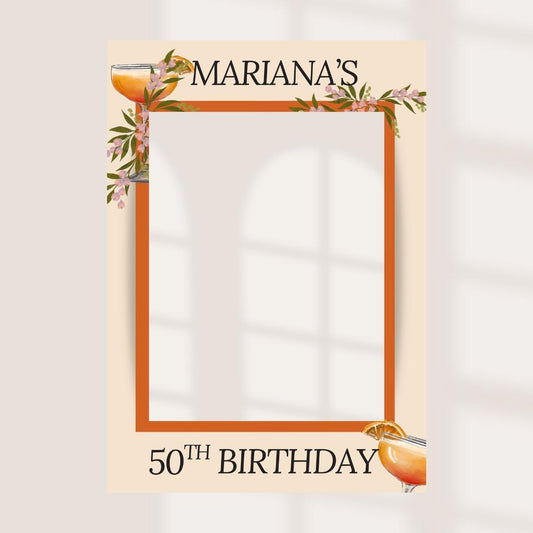 Printed Personalised Birthday Selfie Frame – Cocktail Floral Design – Custom Name & Age – 55x78cm – Foamex Photo Booth Prop