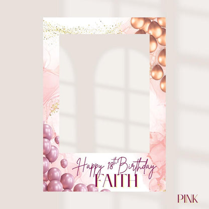 Personalised Printed Birthday Selfie Frame: Custom Name & Age, Balloon Design Photo Prop
