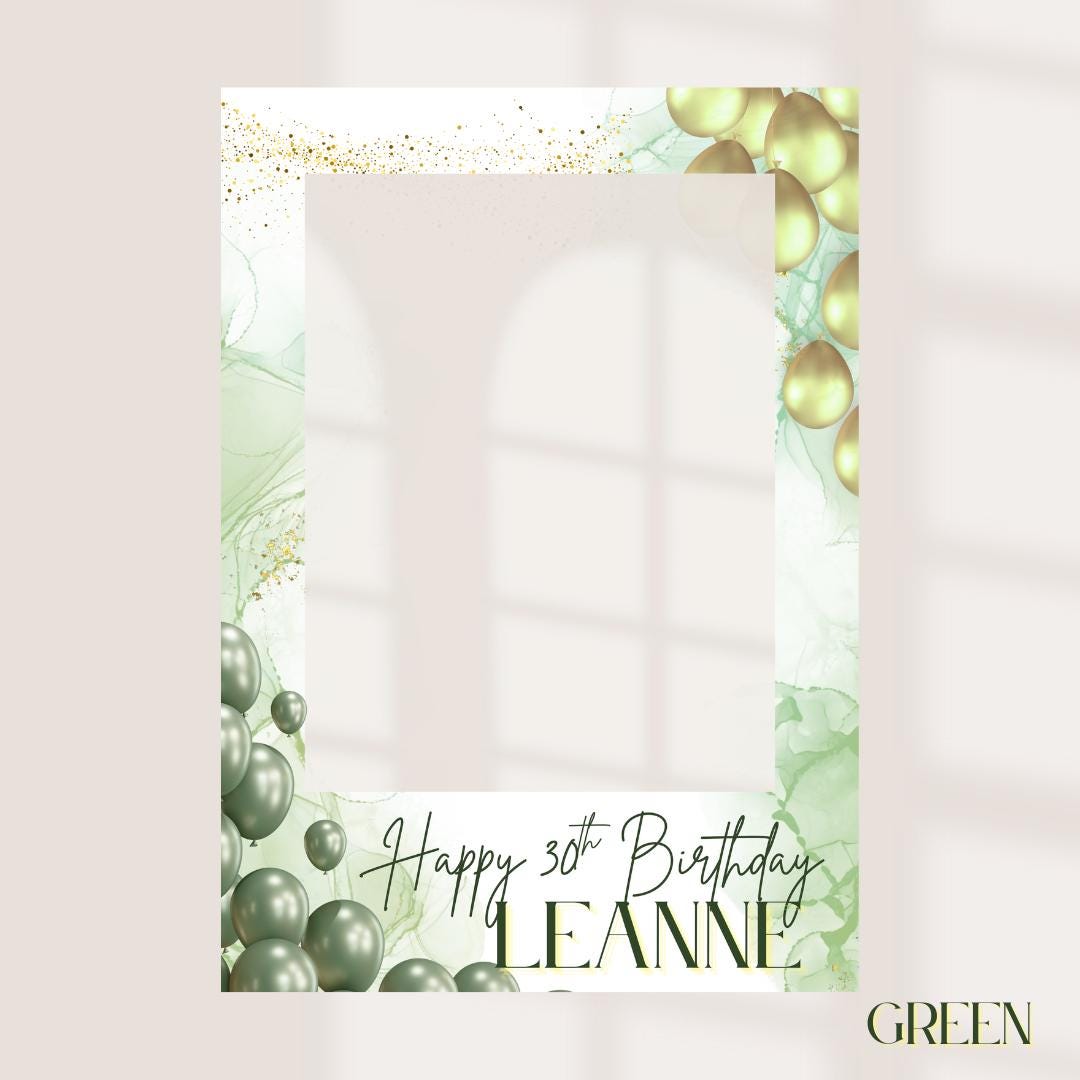 Personalised Printed Birthday Selfie Frame: Custom Name & Age, Balloon Design Photo Prop