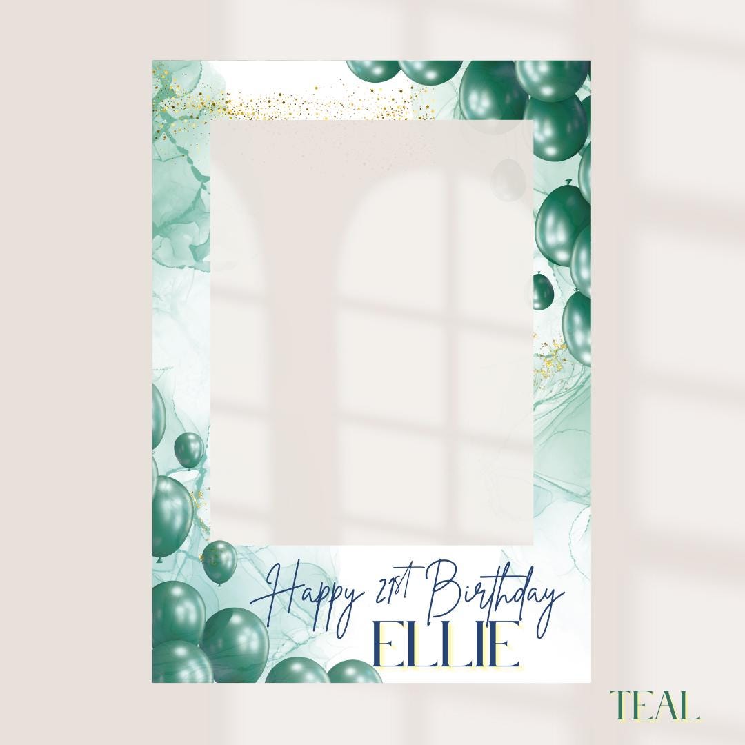 Personalised Printed Birthday Selfie Frame: Custom Name & Age, Balloon Design Photo Prop