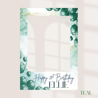 Personalised Printed Birthday Selfie Frame: Custom Name & Age, Balloon Design Photo Prop