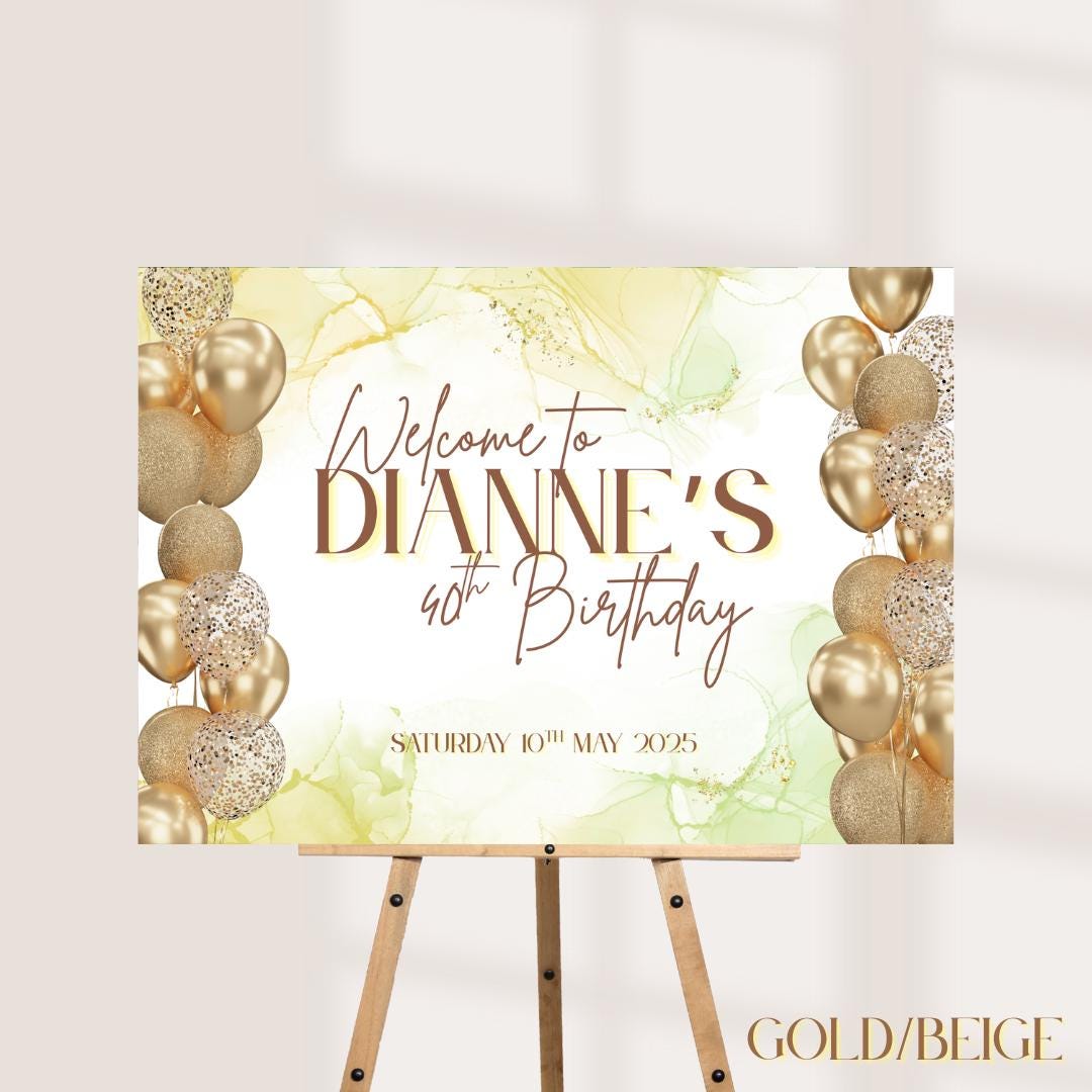 Personalised Printed Birthday Welcome Sign: Rose Gold Balloon Party Decor