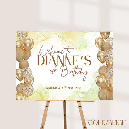 Personalised Printed Birthday Welcome Sign: Rose Gold Balloon Party Decor