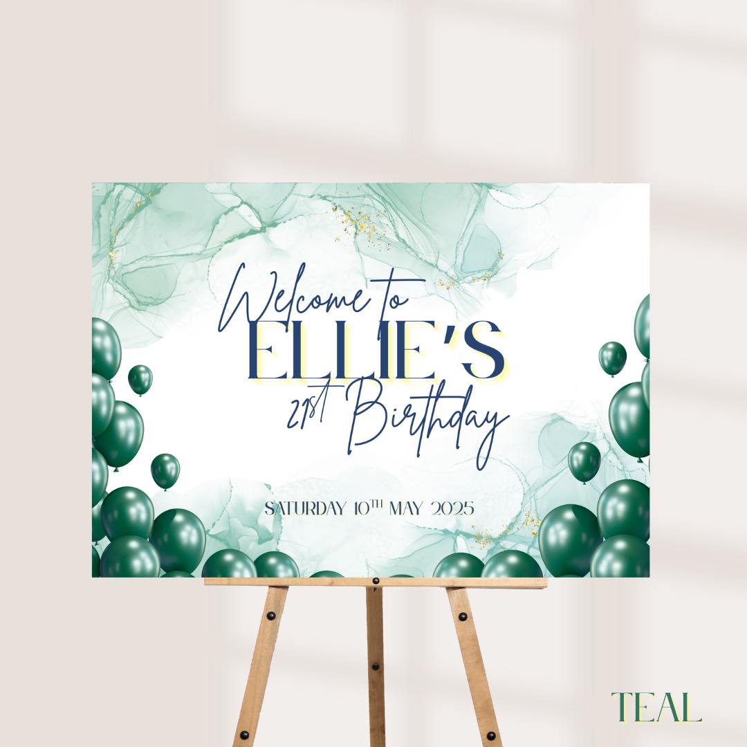 Personalised Printed Birthday Welcome Sign: Rose Gold Balloon Party Decor