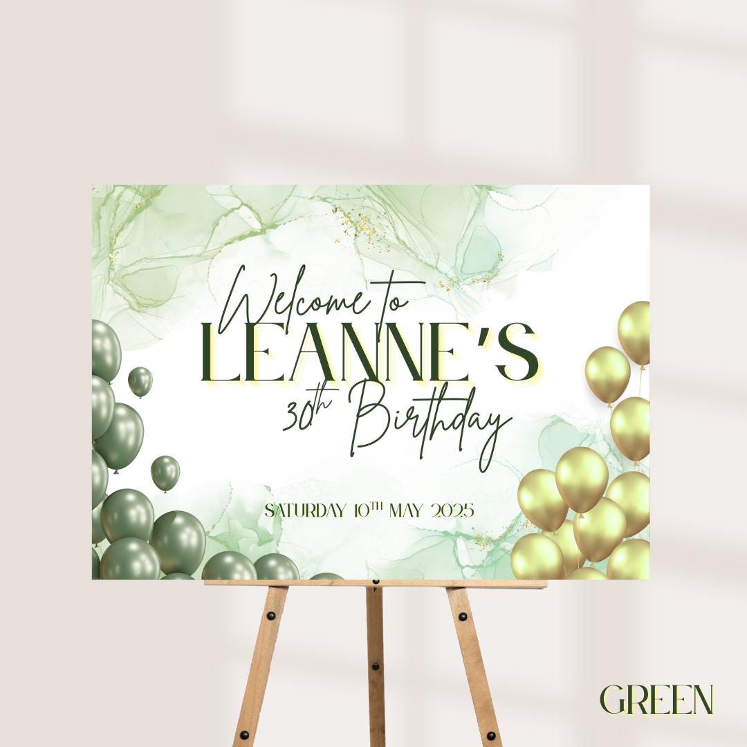 Personalised Printed Birthday Welcome Sign: Rose Gold Balloon Party Decor