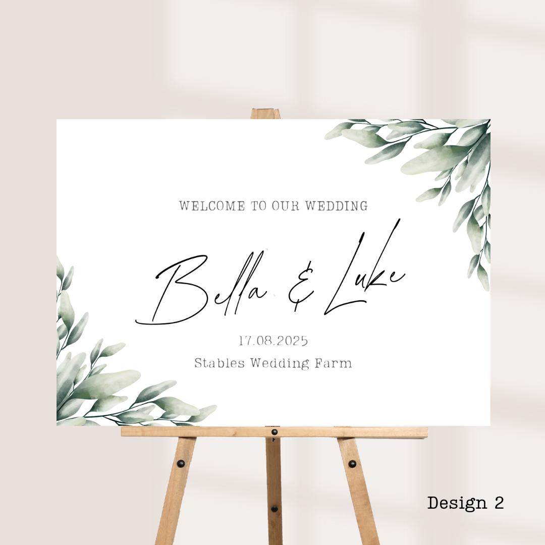 Printed Personalised Wedding Welcome Board | Green Botanical Design's | Custom Names, Date & Venue | Elegant Display | 8 Design Options