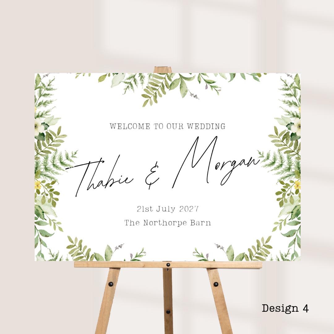 Printed Personalised Wedding Welcome Board | Green Botanical Design's | Custom Names, Date & Venue | Elegant Display | 8 Design Options