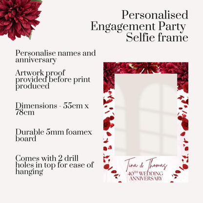 Personalised Printed Ruby Wedding Anniversary Selfie Frame: Red Floral Design -  Photo Booth Prop - Customise Names & Anniversary