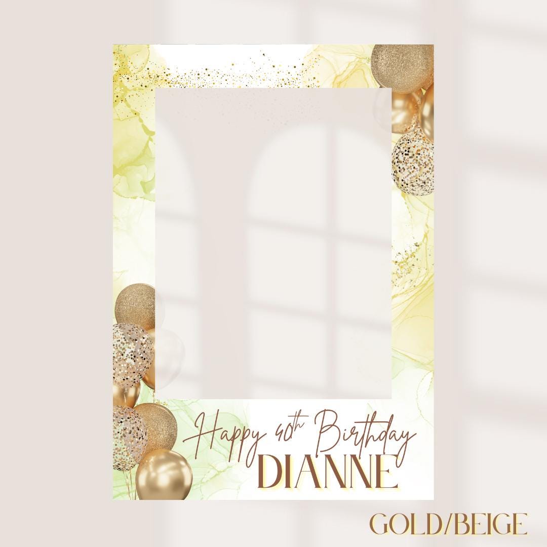 Personalised Printed Birthday Selfie Frame: Custom Name & Age, Balloon Design Photo Prop