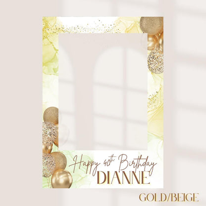 Personalised Printed Birthday Selfie Frame: Rose Gold Balloon Photo Prop