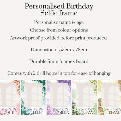 Personalised Printed Birthday Selfie Frame: Custom Name & Age, Balloon Design Photo Prop