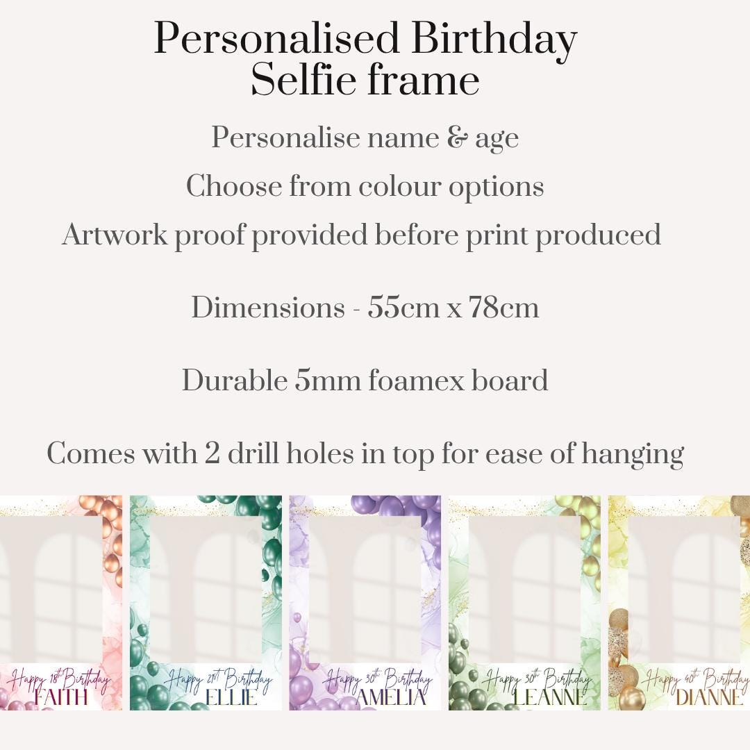Personalised Printed Birthday Selfie Frame: Rose Gold Balloon Photo Prop