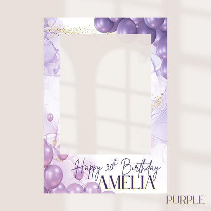 Personalised Printed Birthday Selfie Frame: Custom Name & Age, Balloon Design Photo Prop