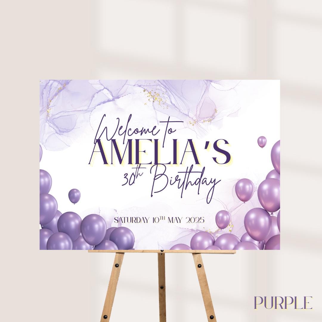 Personalised Printed Birthday Welcome Sign: Rose Gold Balloon Party Decor