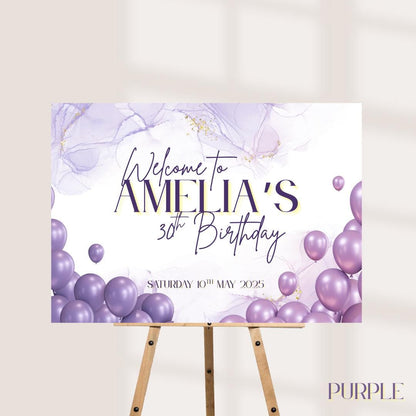 Personalised Printed Birthday Welcome Sign: Rose Gold Balloon Party Decor