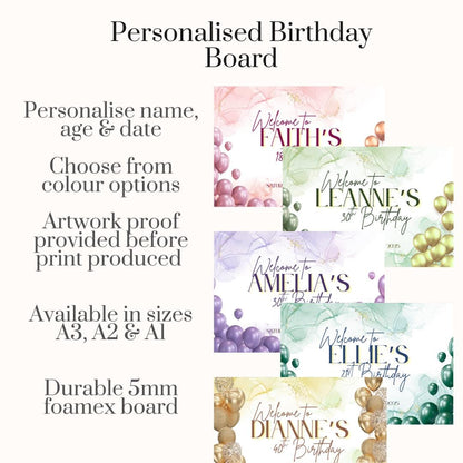 Personalised Printed Birthday Welcome Sign: Rose Gold Balloon Party Decor