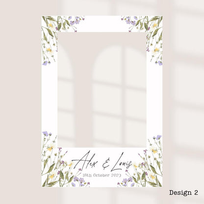 Personalised Printed Wedding Selfie Frame: Rustic Floral Photo Booth Prop - Customise Bride & Grooms Names + Date - Wedding Decor