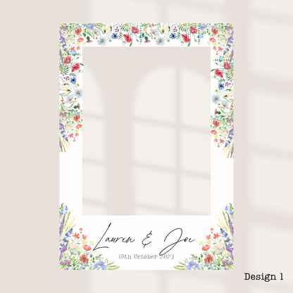 Personalised Printed Wedding Selfie Frame: Rustic Floral Photo Booth Prop - Customise Bride & Grooms Names + Date - Wedding Decor