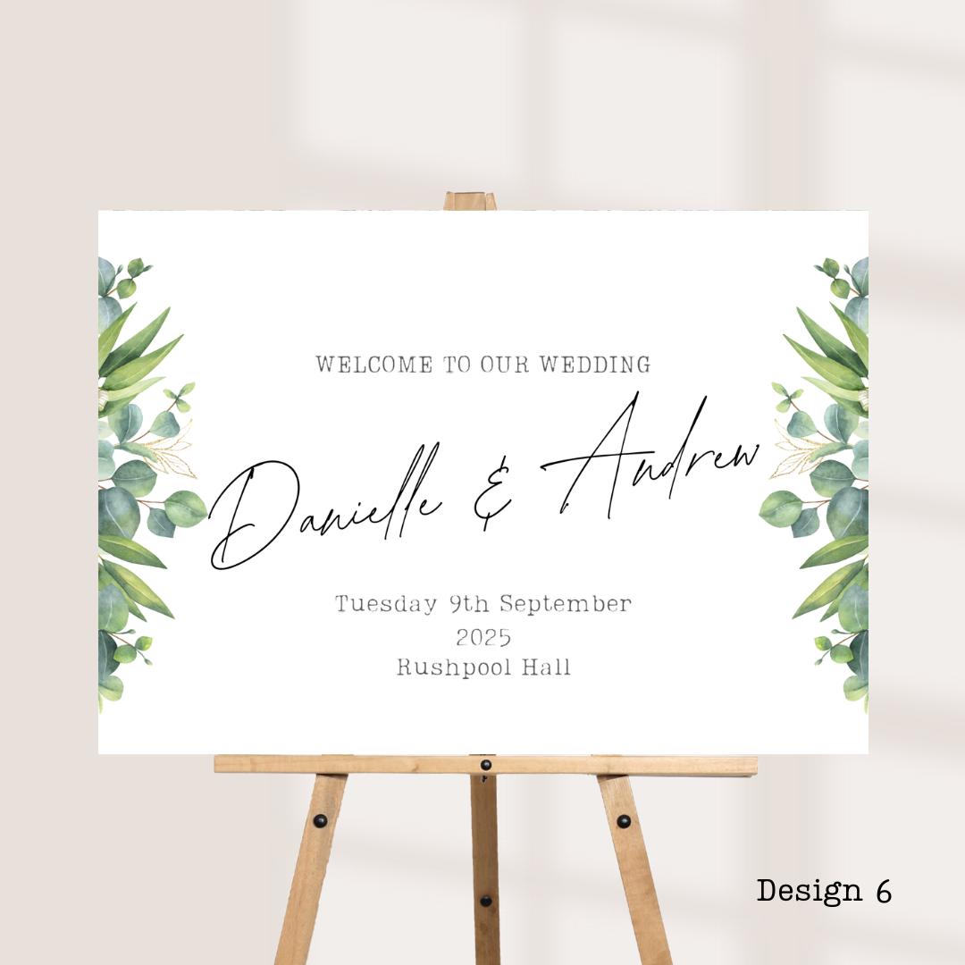 Printed Personalised Wedding Welcome Board | Green Botanical Design's | Custom Names, Date & Venue | Elegant Display | 8 Design Options