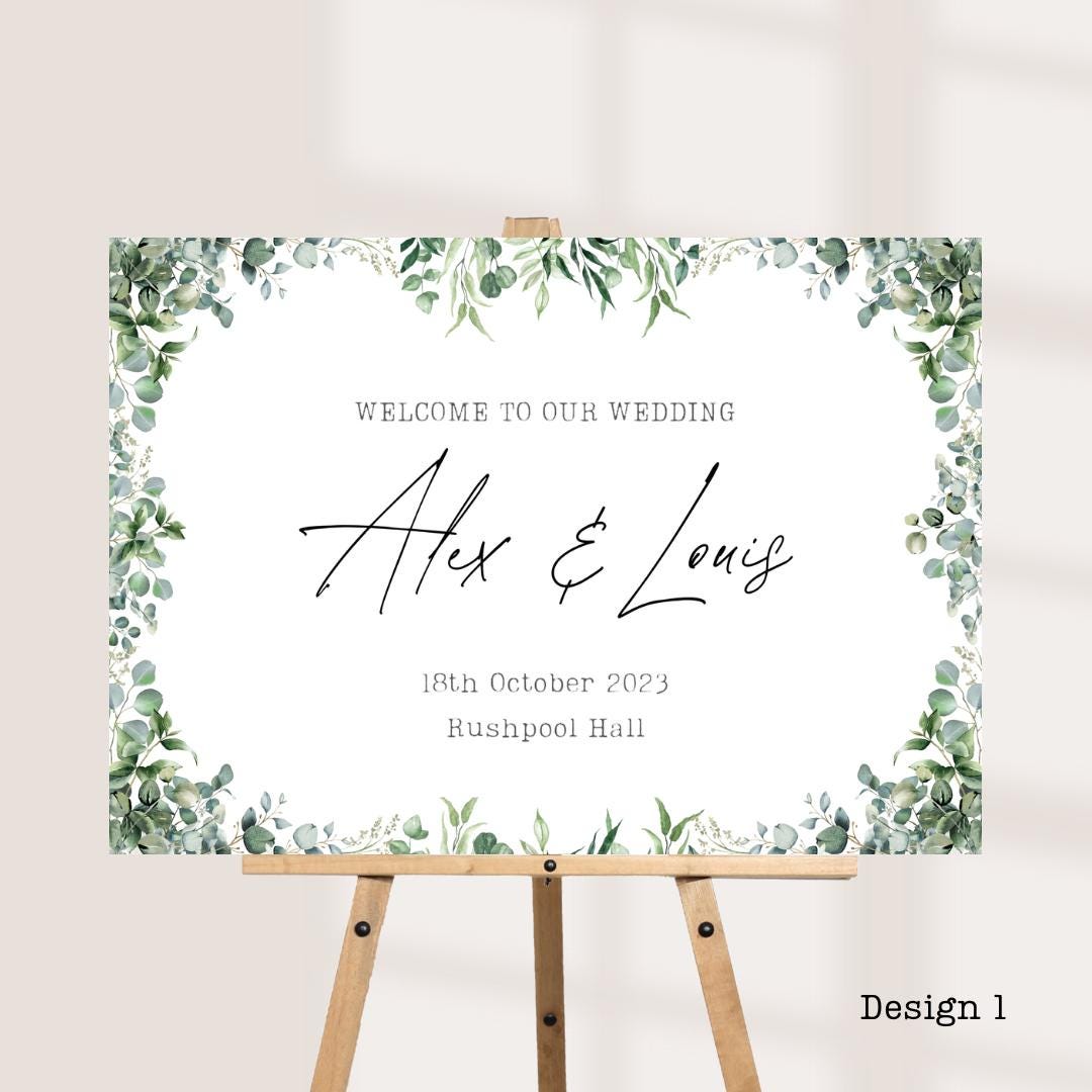 Printed Personalised Wedding Welcome Board | Green Botanical Design's | Custom Names, Date & Venue | Elegant Display | 8