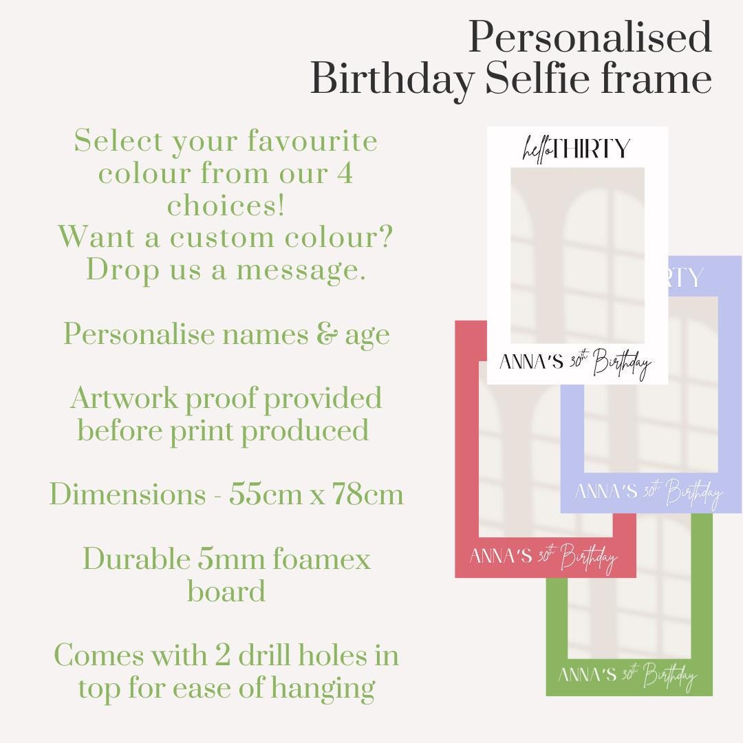 Personalised Printed Birthday Selfie Frame: Minimalist Party Photo Prop