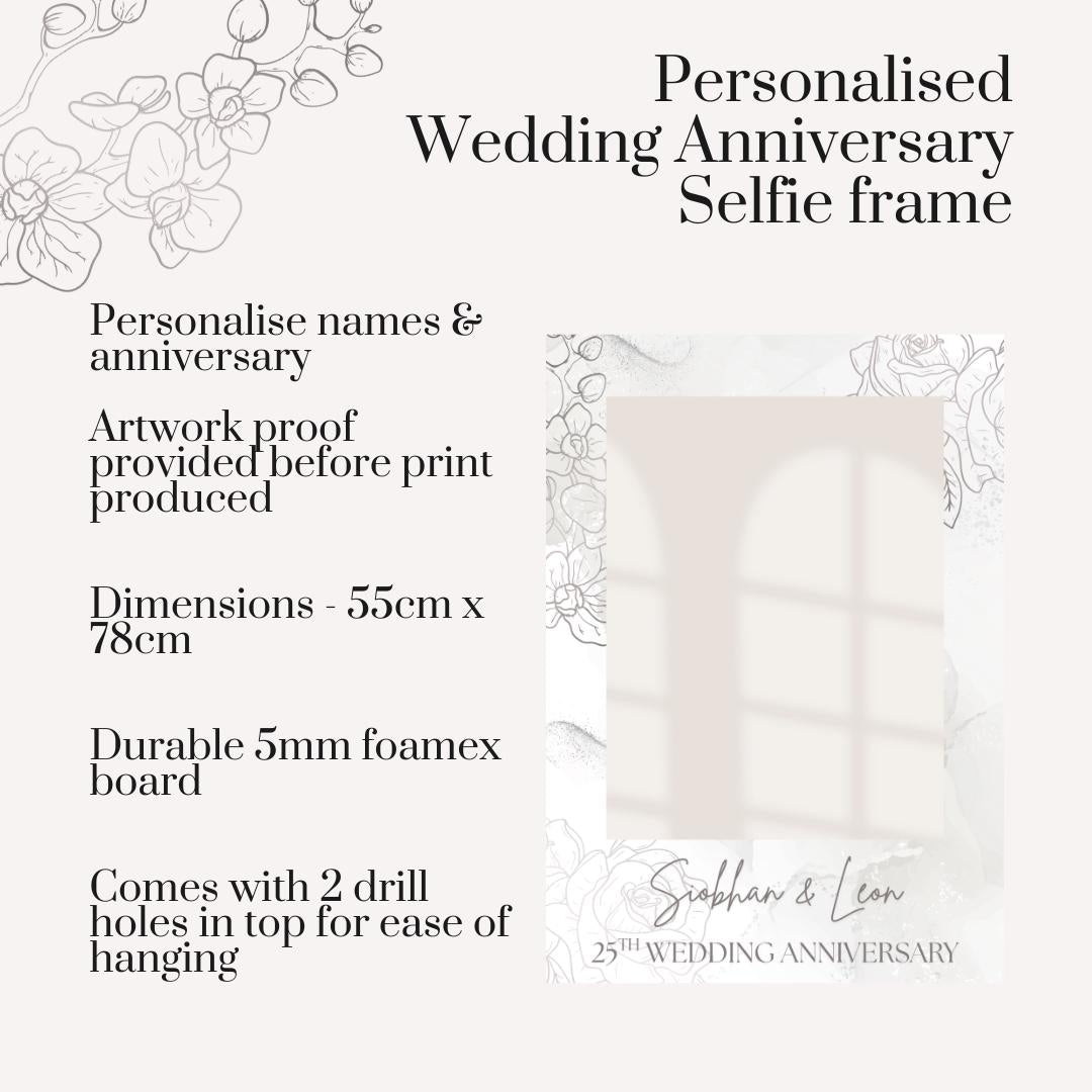Personalised Printed 60th Wedding Anniversary Selfie Frame - Greenery Marble Design - Custom Names & Date |  Photo Prop