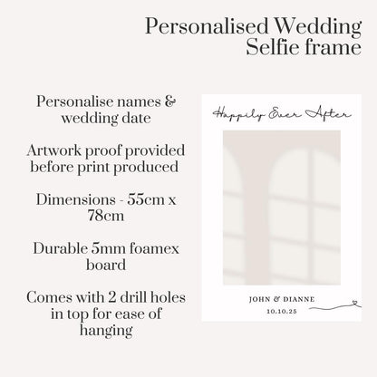 Personalised Printed Wedding Selfie Frame: Minimalist Design - Photo Booth Prop Customise Names & Date - Happily Ever After | Wedding Decor